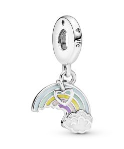 Rainbow and cloud silver dangle with blue. green. pink. purple. yellow and white enamel