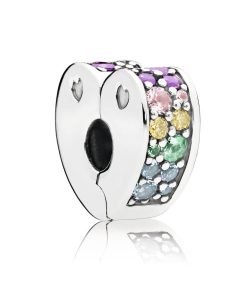 Heart silver clip with mixed colours of crystal and cubic zirconia and silicone grip