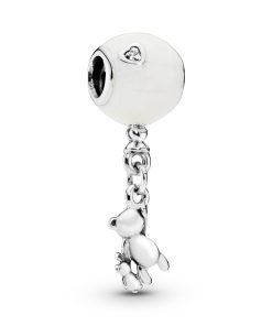 Balloon. teddy and rabbit silver charm with silver enamel and clear cubic zirconia