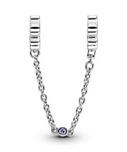 Floral silver safety chain with royal purple crystal