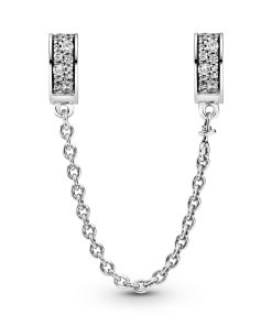 Heart silver safety chain with clear cubic zirconia