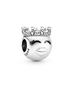 Princess emoticon silver charm with clear cubic zirconia
