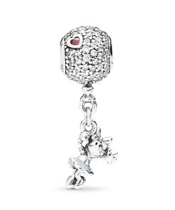 Minnie silver charm with clear. red cubic zirconia and blue enamel
