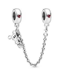 Mickey silver safety chain with red cubic zirconia