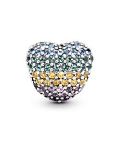Heart silver clip with mixed colours of crystals and cubic zirconia