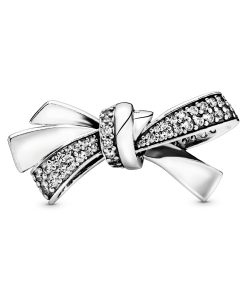 Bow silver charm with clear cubic zirconia
