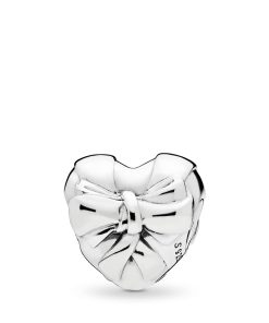 Bow heart silver charm