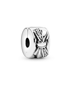 Bow silver clip with clear cubic zirconia