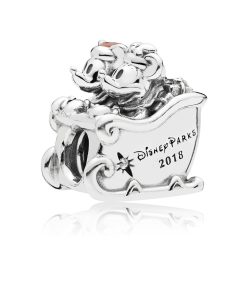 Mickey & Minnie sled silver charm with red enamel and clear cubic zirconia