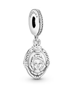 Snow White and Evil Queen mirror silver dangle with clear cubic zirconia