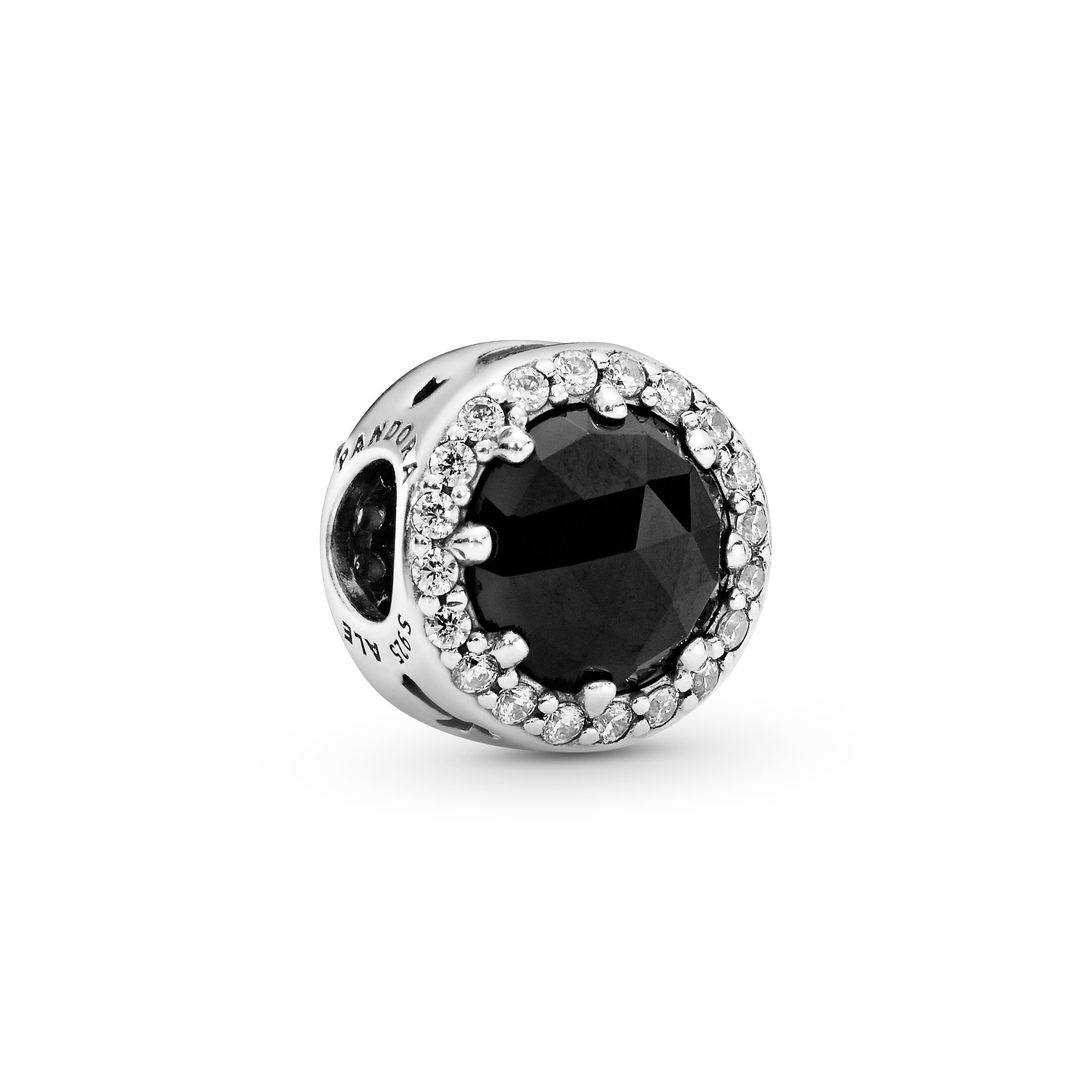 Snow White silver charm with black crystal and clear cubic zirconia