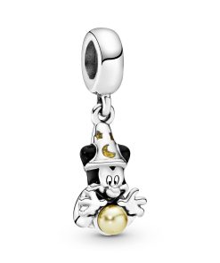 Mickey sorcerer silver dangle with enamel and golden coloured lacquered artificial pearl