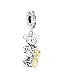 Mickey 90th anniversary silver dangle with 14k and clear cubic zirconia