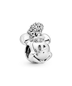 Mickey silver charm with clear cubic zirconia