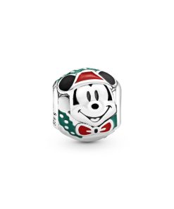 Mickey Santa silver charm with green. red and black enamel