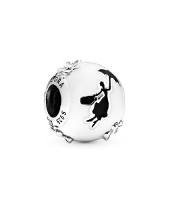 Mary Poppins silver charm with white and black enamel