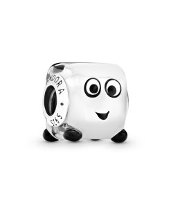 Ice cube silver charm with clear. white and black Murano glass