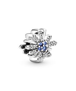 Firework silver charm with royal blue crystal and clear cubic zirconia