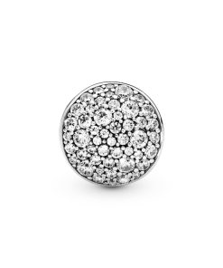 Abstract pave silver charm with clear cubic zirconia