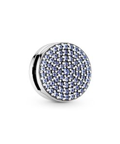 Sterling silver clip charm with moonlight blue crystal and icy blue crystal