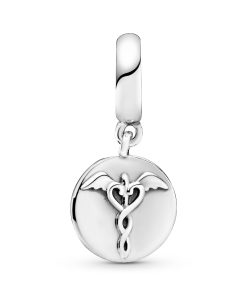 Stethoscope and nurse sign silver dangle with clear cubic zirconia