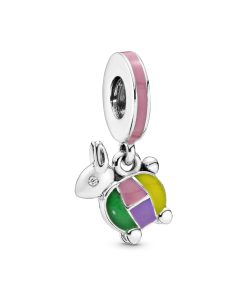 Rabbit lantern silver dangle with clear cubic zirconia. pink. purple. green and yellow enamel