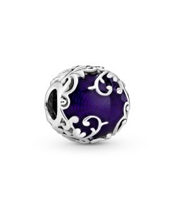 Regal pattern silver charm with purple enamel