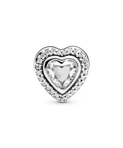 Heart silver charm with clear cubic zirconia