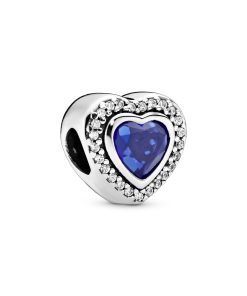 Heart silver charm with night blue crystal and clear cubic zirconia