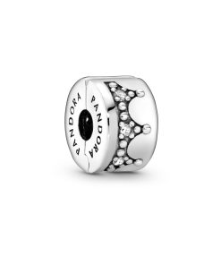 Crown silver clip with clear cubic zirconia