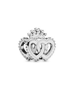 Interlocked crowned hearts silver charm