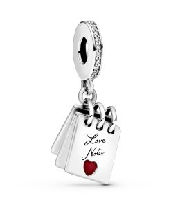 Love Notes silver dangle with clear cubic zirconia and red enamel