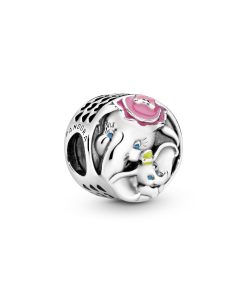 Dumbo and Mrs. Jumbo silver charm with blue. pink and yellow enamel