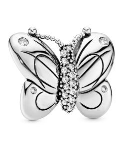 Oversized butterfly silver charm with clear cubic zirconia