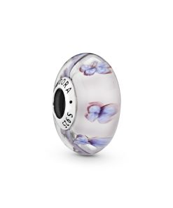 Butterfly silver charm with pink. purple and transparent Murano glass