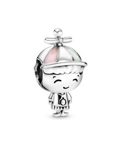 Boy silver charm with pink and green enamel
