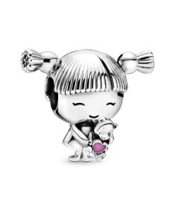Girl silver charm with pink enamel