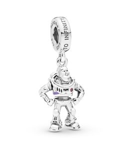 Buzz Lightyear silver dangle with red cubic zirconia and purple enamel