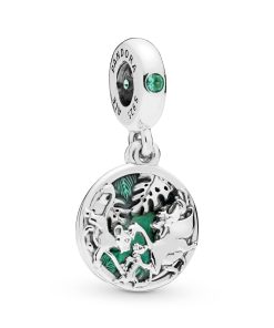 Simba. Pumbaa and Timon silver dangle with royal green crystal and green enamel