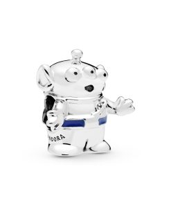 Aliens silver charm with blue enamel