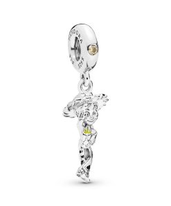 Jessie silver dangle with golden coloured cubic zirconia. black and yellow enamel