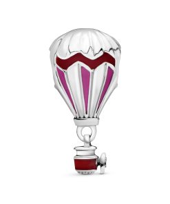 Air balloon silver charm with pink and red enamel