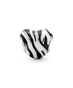 Heart silver charm with black and white enamel