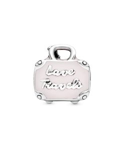 Suitcase silver charm with pink enamel