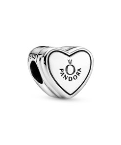 Heart gift box silver charm with clear cubic zirconia