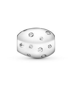 Coffee bean shell silver charm with clear cubic zirconia