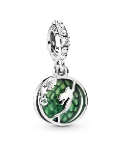 Ariel sterling silver dangle with clear cubic zirconia. royal green crystal and green enamel