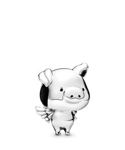 Pig with wings sterling silver charm