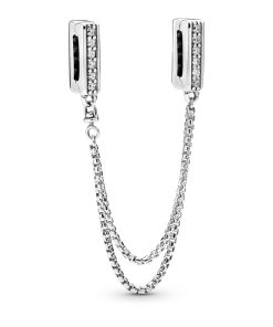 Sterling silver safety chain with clear cubic zirconia