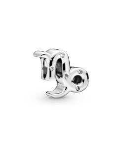 Capricorn sterling silver charm with clear cubic zirconia